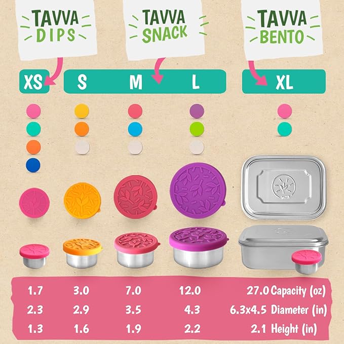 TAVVA 2 X 12 oz Containers with Lids - Leakproof w/Silicone Lids - BPA Free - Dishwasher & Freezer Safe - Portable & Reusable - Stainless Steel Snack Containers 12oz