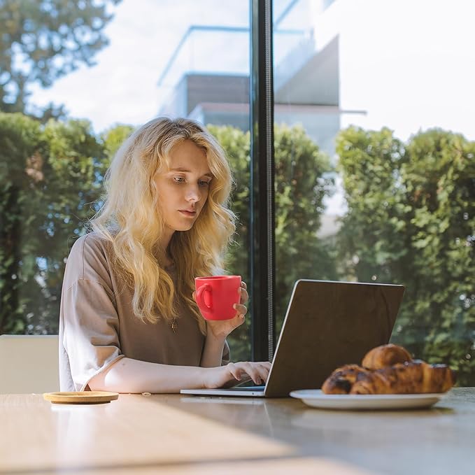 Hasense 8 oz Tea Cups and Saucers Set of 6, Ceramic Coffee Cups with Handle, Latte, Cappuccino, Espresso, Stackable for Party, Home and Kitchen, Red