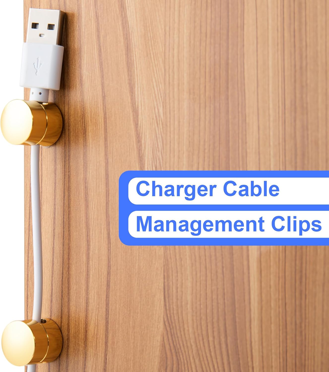 5 Sets Charger Holders for Cords, Gold Adjustable Cable Anchor Holders, Adhesive Metal Cord Clips, Cable Management Wire Organizers for Desk, Office, Nightstand