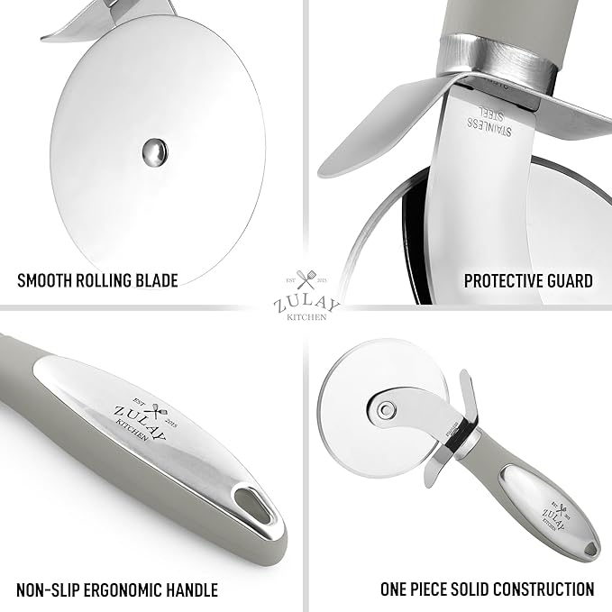 Zulay Kitchen Premium Pizza Cutter - Durable Stainless Steel Pizza Cutter Wheel - Easy-to-Clean, Easy-to-Use Pizza Slicer - Super Sharp with Non-Slip Handle - Dishwasher Safe Pizza Wheel (Grey)