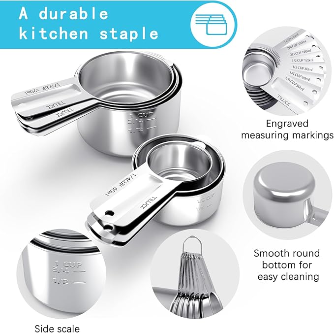 TILUCK Stainless Steel Measuring Cups Set,Kitchen Gadgets for Cooking & Baking,Set of 7