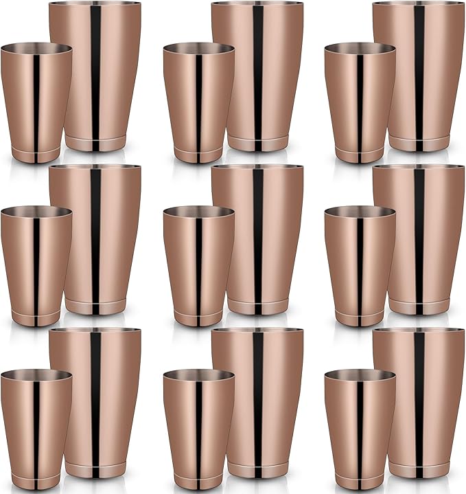 Lallisa 10 Pieces Cocktail Shakers Professional Bar Boston Shaker Set Stainless Steel Martini Shaker Drink Mixer Basic Tools Weighted Shake Metal Can for Bartenders, 18 Oz, 28 oz(Copper)