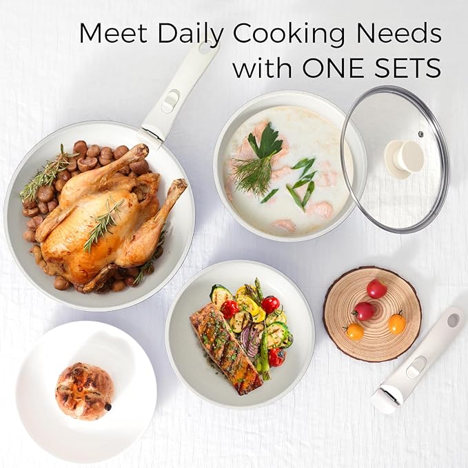 15Pcs Pots and Pans Set Non Stick, Cookware Sets with Detachable Handle, Nonstick RV Kitchen Cooking Tools Removable Handles, Oven Safe, Induction Fast, Stackable Induction Cookware, Pink