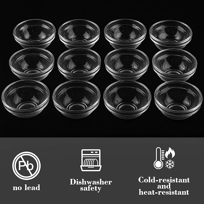 6 Pack Mini Glass Prep Bowls - 1.5oz Small Ramekins for Condiments, Dipping Sauces, Kitchen Organization