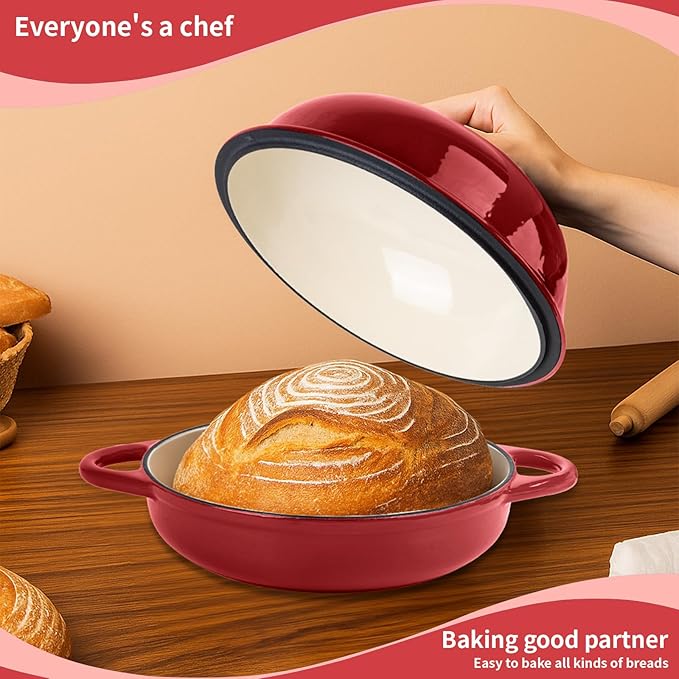 Dutch Oven for Bread Baking, 5.4 Quart Dutch Enameled Cast Iron Bread Oven, Dutch Oven for Sourdough Bread Baking, Oven Safe up to 500° F, 25 cm Red