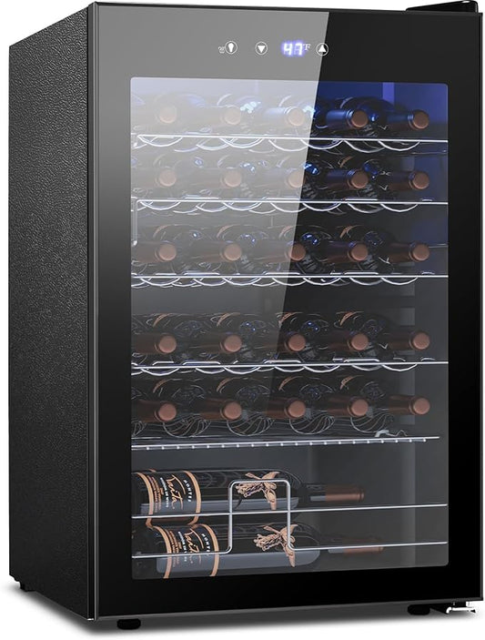 Wine Cooler Refrigerator 4.4Cu.ft, 37 Bottle Freestanding Cabinet Wine Cellars, Wine Fridge with Glass Door for Home Use, Protecting Your Reds and Whites