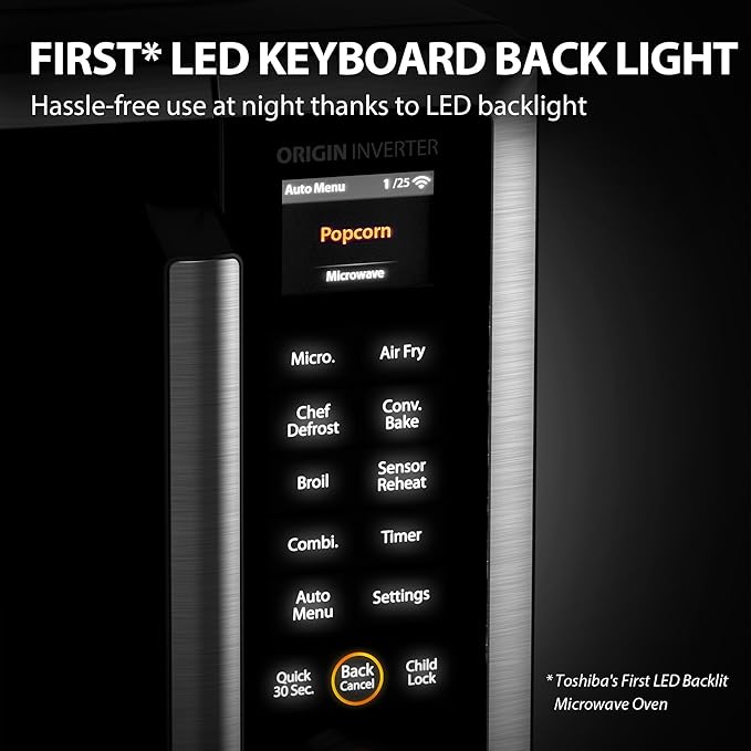 TOSHIBA OptiChef Air Fryer Combo Countertop Microwave Oven with 2.4-Inch Color Screen, Origin Inverter Technology, Smart Sensor, Compatible with Alexa, 1100W, 1.3 Cu.Ft, Silver ML2-STC13SAIT(SS)