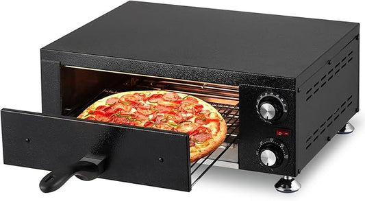 Commercial Pizza Oven Countertop, 1100W Stainless Steel Electric Pizza Oven, Indoor Pizza Maker with Timer/Crumb Tray, Single Deck Layer Pizza Cooker for Restaurant Home