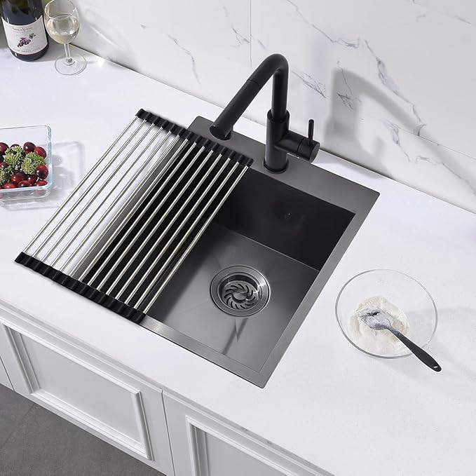 15 Black Drop In Kitchen Bar Sink, ZDHHT 15 x 18 x 10 Inches 16 Gauge T304 Black Stainless Steel Topmount Small Kitchen Sink Bar Prep Outdoor Sink RV Sink