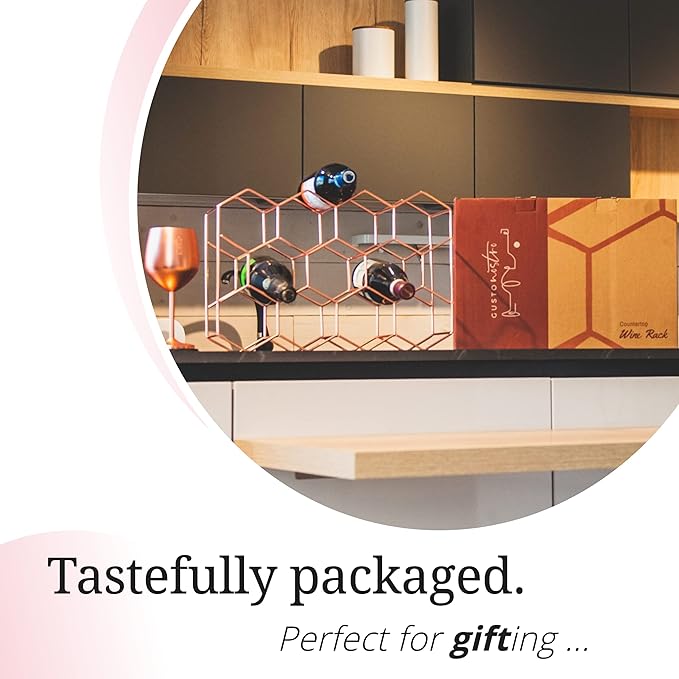 Gusto Nostro Countertop Wine Rack - 14 Bottle Freestanding Modern Metal Wine Rack - 3 Tier Tabletop Wine Holder Stand for Cabinet, Pantry Wine Bottle Storage - No Assembly Required (Small, Rose Gold)