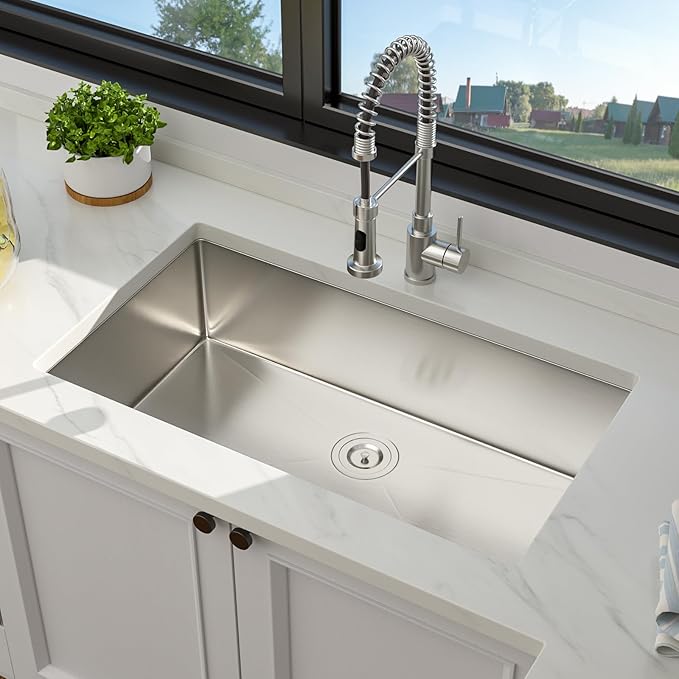 32 Inch Undermount Kitchen Sink - 32 x 19 Kitchen Sinks Stainless Steel 16 Gauge Single Bowl Under Mount Handmade Basin with Offset Drainer