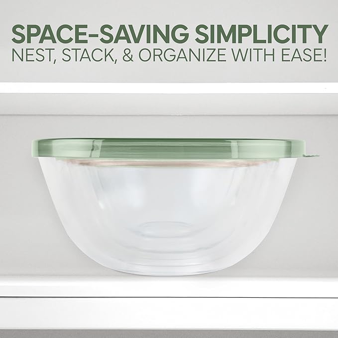 COOK WITH COLOR 12 Pc Glass Mixing Bowl Set with Lids – Borosilicate Glass Nesting Bowls for Cooking, Baking and Meal Prep, Multicolor