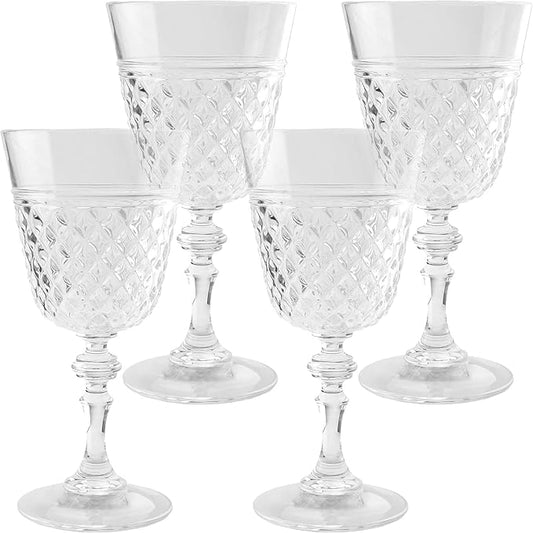 PG Plastic Wine Glasses 15oz - Set of 4 Clear Acrylic Water Glasses - Plastic Tumblers, Safe & Reusable, Drinkware for Indoor & Outdoor Glassware
