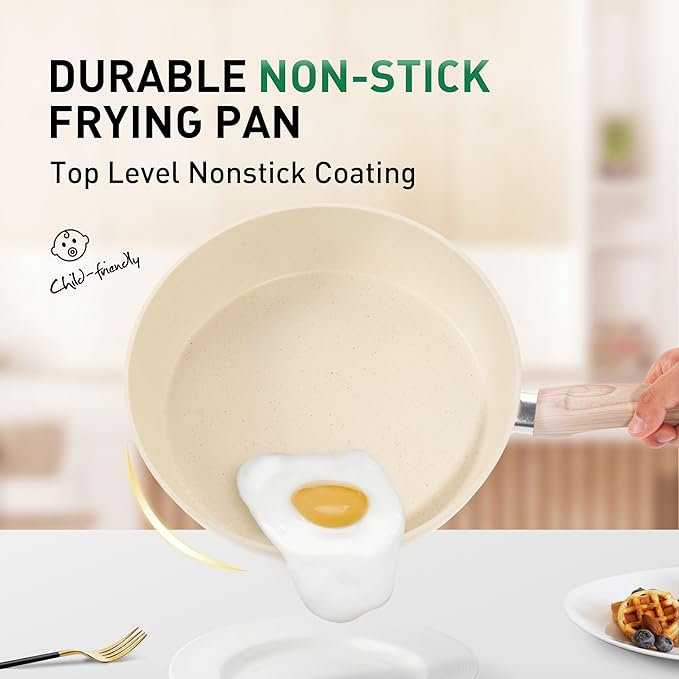 MAISON ARTS Pots and Pans Set Non Stick, Kitchen Cookware Sets Nonstick, 12 Piece Granite Cooking Pot and Pan for Induction, Stovetop, Beige