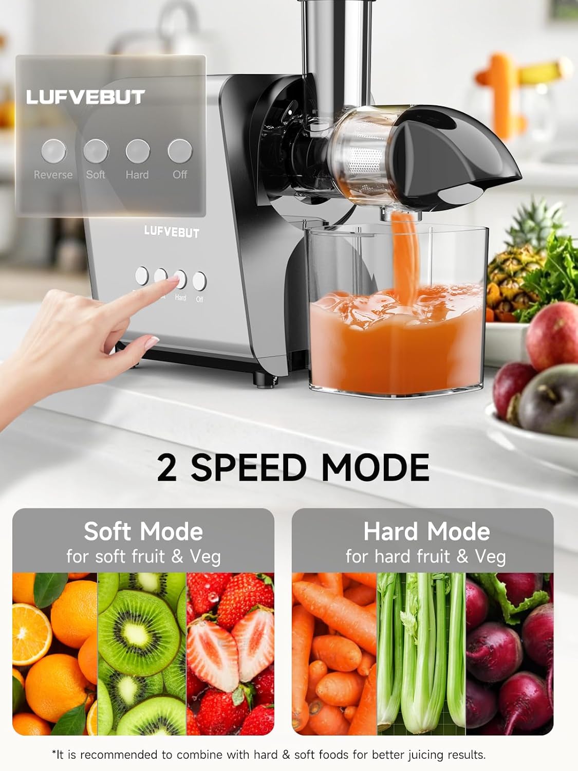 Slow Juicer Machine for Vegetables and Fruits Cold Press Masticating Extractor Celery Wheatgrass Leafy Greens Carrot Ginger Beet, Easy to Clean Juicer BPA-Free Reverse Function,Dishwasher Safe