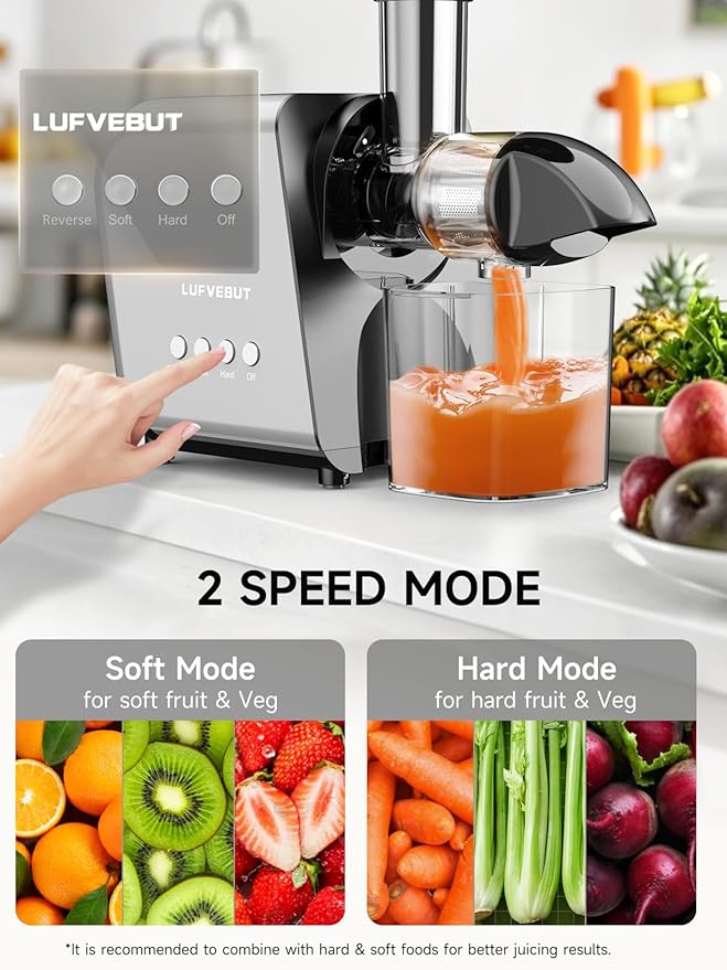 Slow Cold Press Juicer for Fruits Vegetables Celery Carrot Ginger, Masticating Juicer Machine Soft Hard Reverse Function,250W Motor,Easy To Clean, Fresh Orange Juice Extractor