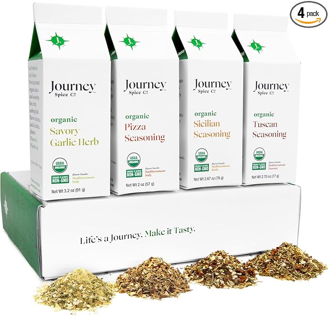 Gourmet Organic Italian Spice and Seasoning Gift Set by Journey Spice Co. | Salt-Free | Pizza Seasoning | Tuscan, Sicilian, Savory Garlic Herb | 10.57 oz. (total)