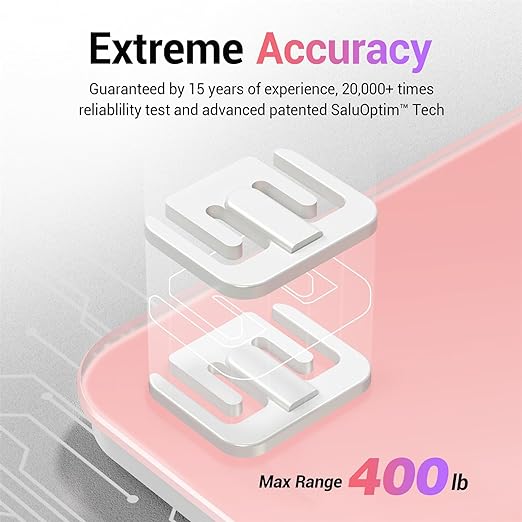 Ovutek Bathroom Scale for Body Weight, Highly Accurate Digital Weighing Machine for People, Upgraded Batteries Included, Compact Size, LED Display, High Standards Sturdy Tempered Glass, 400lb, Pink