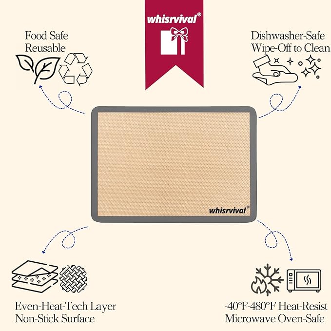 4 Pcs Silicone Baking Mat, Non-Stick Baking Mat, Food Safe Silicone Mats for Baking Cookies, Macarons, Vegetables, 480℉ Heat Resistant (Grey)