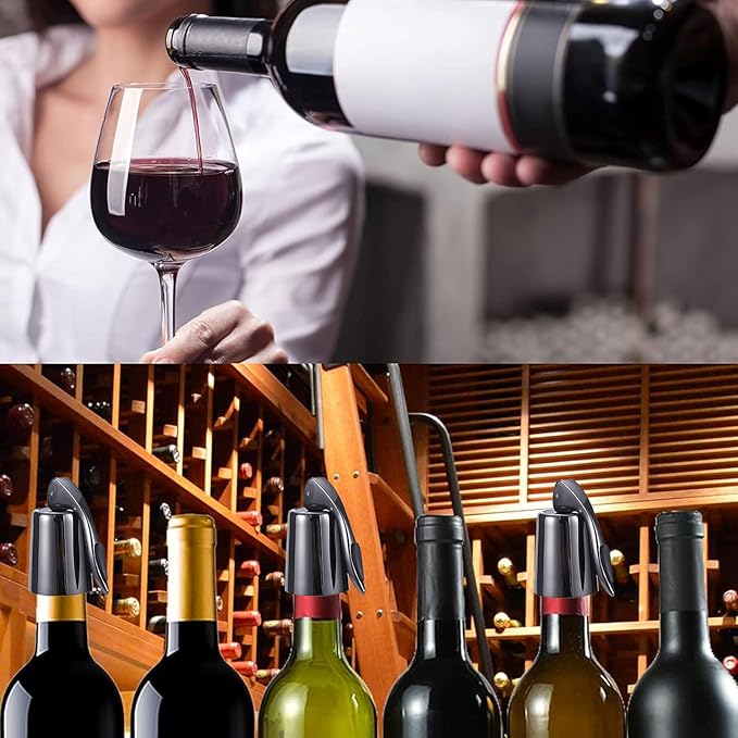 Stainless Steel Wine Bottle Stoppers with Silicone - Reusable Wine Freshness Keep,Wine Bottle Sealer Stopper, Ideal Wine Saver Accessory Gift (Black,2 Pack)