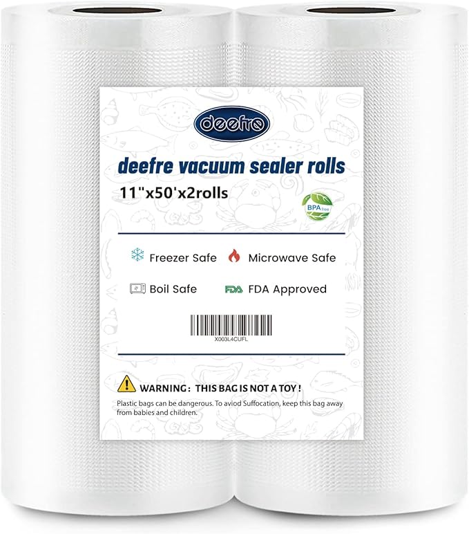 Vacuum Sealer Bags 2 Rolls 11"x50' Commercial Grade Food Saver Bags for Seal a Meal, BPA Free, Heavy Duty, Great for vac Storage, Meal Prep or Sous Vide