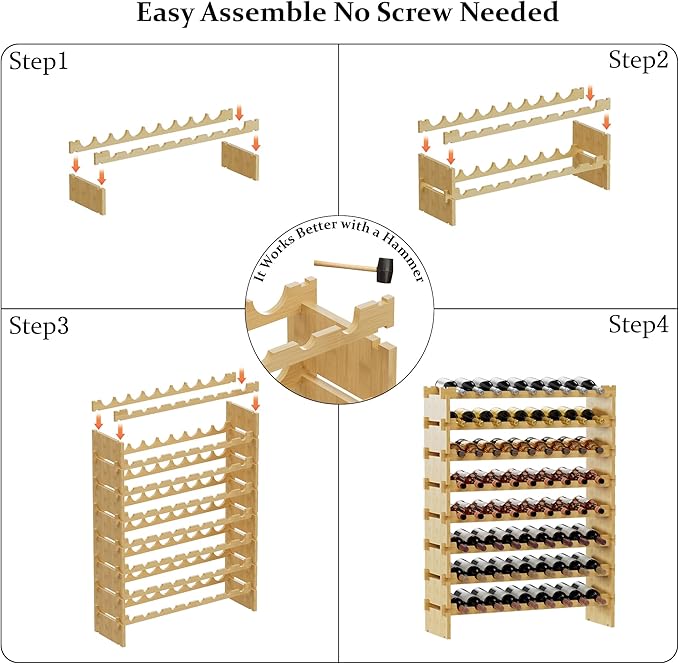 Bambloom Wine Rack Freestanding Floor, Wooden Stackable Bottle Storage Rack for Kitchen,Cellar. 72 Bottles Wine Holder Display Shelves for Champagne(Bamboo)
