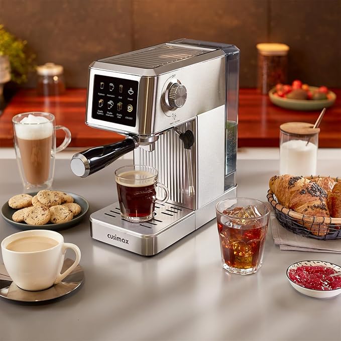 CUSIMAX Espresso Machine 20Bar Compact Coffee Machine with Powerful Steam Wand for Latte & Cappuccino, Stainless Steel Espresso Maker with 34oz Remevable Water Tank