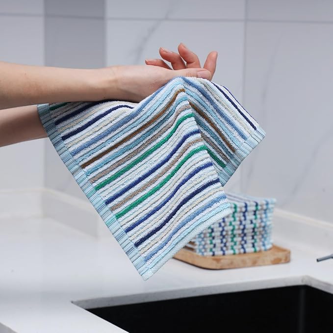 Oeleky Kitchen Dishcloths for Washing Dishes, Ultra Absorbent Dish Rags, Cotton Cleaning Cloths Pack of 8, 12x12 Inches