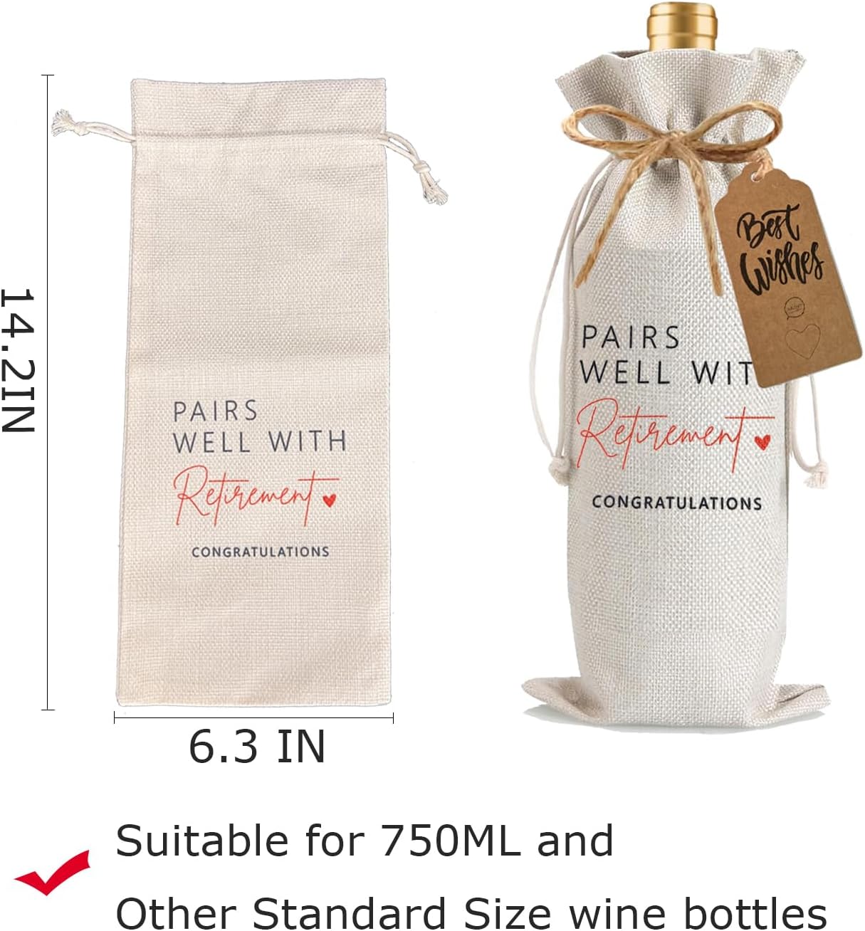 Julont 2Pcs Retirement Gifts for Women Men Farewell Gifts for Friends Retirement Wine Bag with 2Pcs Kraft Blessing Cards and natural jute rope (2 pieces)