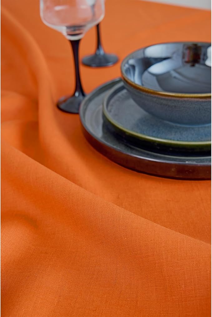 Solino Home Linen Placemats Set of 4 - Persimmon Orange Placemats 14 x 19 Inch - 100% Pure Linen Table Place Mats for Fall, Autumn, Thanksgiving, Christmas - Fete