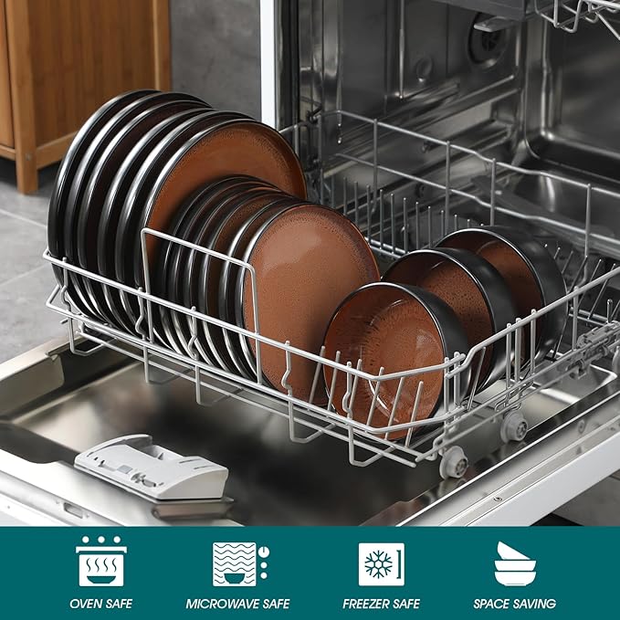 vancasso Plates and Bowls Sets, 24 Pieces Stoneware Dinnerware Sets for 8, Kitchen Dish Set Mircowave and Dishwasher Safe Dinner Set Ceramic Dishware, Brown, Series AMBER