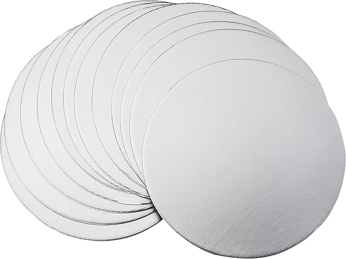 Fox Run 12-Piece Cardboard Cake Circle Base Set, 10 x 10 x 0.25 inches, Silver