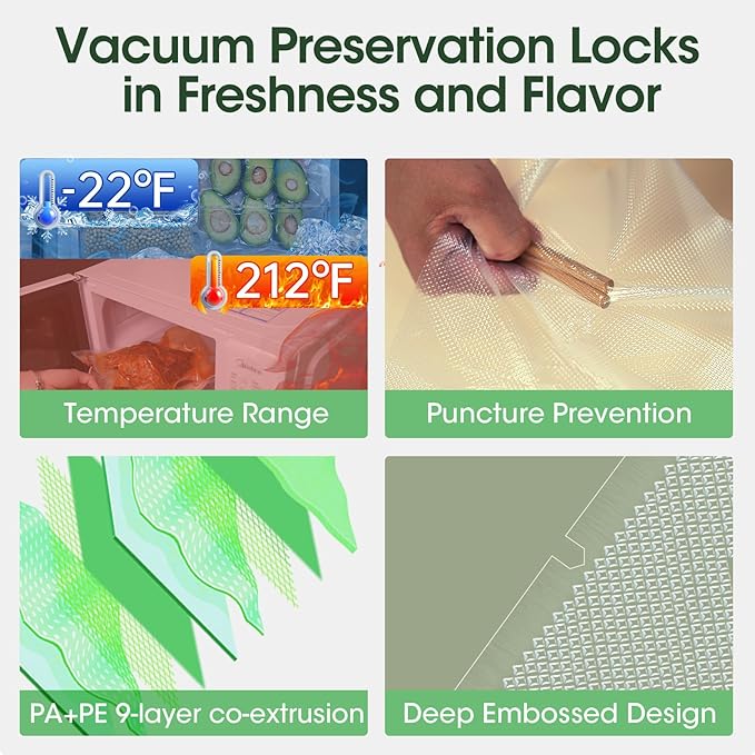 L'ELEF MISTICO Precut Vacuum Sealer Bags for Food, 50 Quart 8" x 12" & 50 Gallon 11"x16" BPA Free Food Saver, Vacuum Storage for Sous Vide and Freezer