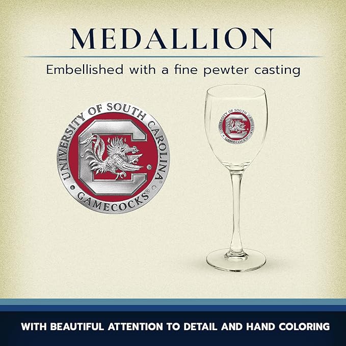 Heritage Pewter South Carolina Gamecocks Glass Goblets – Set of 2 | 12 OZ Goblet Wine Glasses | Expertly Crafted Pewter Glass
