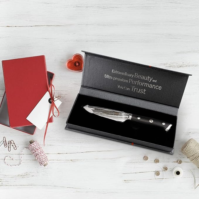 SHAN ZU 4 Inch Paring Knife, Japanese Steel Damascus Professional Kitchen Knives High Carbon Super Steel Carving Knife with Gift Box