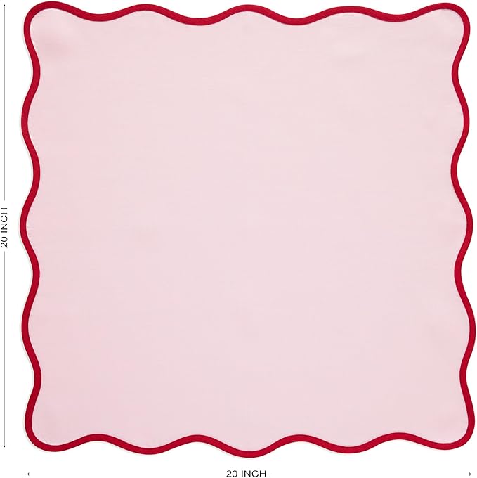 Solino Home Scallop Linen Napkins Set of 4-100% Pure Linen Red and Pink Dinner Napkins Cloth 20 x 20 Inch - Giselle Scallop Edge, Handcrafted and Machine Washable