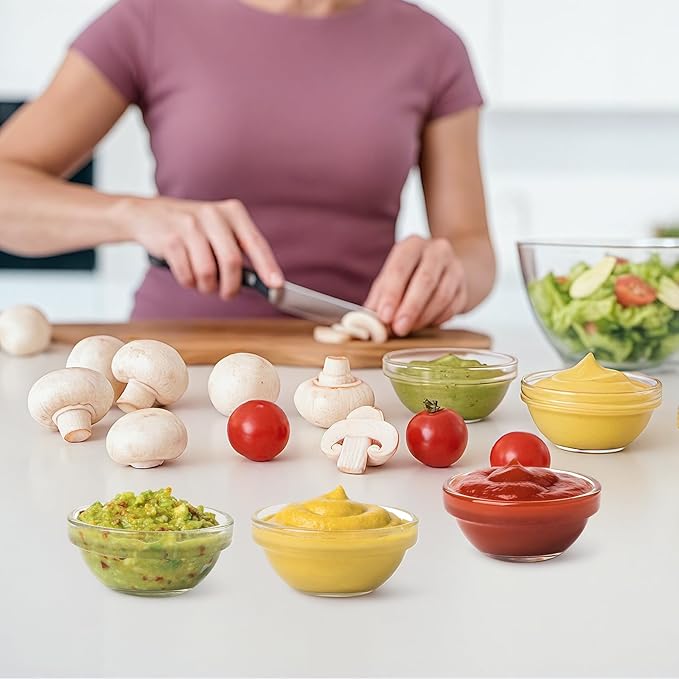 6 Pack Mini Glass Prep Bowls - 2.5 oz Small Ramekins for Condiments, Dipping Sauces, Kitchen Organization