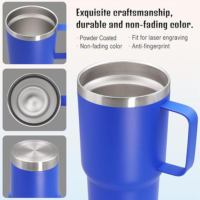 20 oz Tumbler with Handle and Lid, Stainless Steel Tumbler Insulated Travel Coffee Mug, Spill Proof Double Wall Vacuum Tumbler Cup Keep Drink Hot & Cold, Dark Blue, 12 Pack