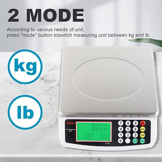 Large Digital Kitchen Scale 30KG Commercial Food Scale 66LB for Baking Bread Meat Stainless Steel Price Computing Scale LCD Display,Prep Counting Scale for Parts and Coins Adapter Included