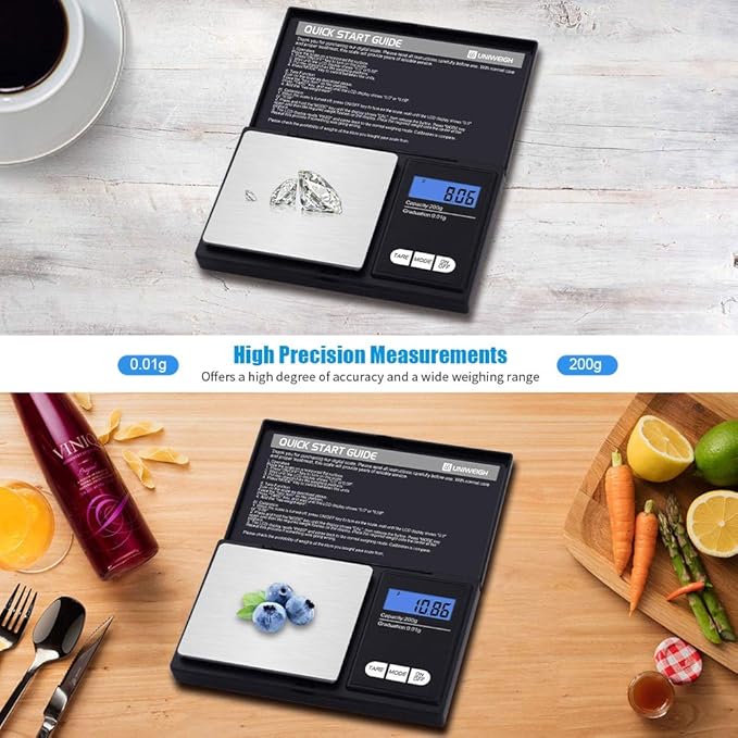 Gram Scale,200 gx0.01 g(7.05 oz x 0.001 oz) Digital Pocket Scale,Electronic Smart Weigh Scale,Portable Small Jewelry Scale Grams and Ounces,Mini Scale with LCD Display,Tare (UA200)