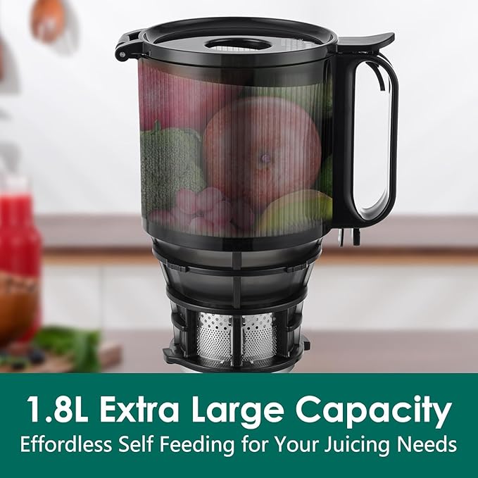 Cold Press Juicer Machines, Slow Masticating Juicer with 5.3" Extra Large Feed Chute Fit Whole Fruits & Vegetables, Self Feeding Effortless for Batch Juicing, BPA Free 250W (Matte Black, 1.8L)
