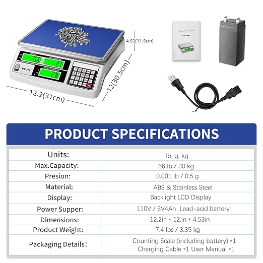 MEIYA Industrial Counting Scale, 30kg/0.5g Digital Coin Scale for Coin, Parts, High Precision Electronic Gram Scale with RS232 Port for Connecting Computer or Printer,kg/g/lb Switching, LCD Display