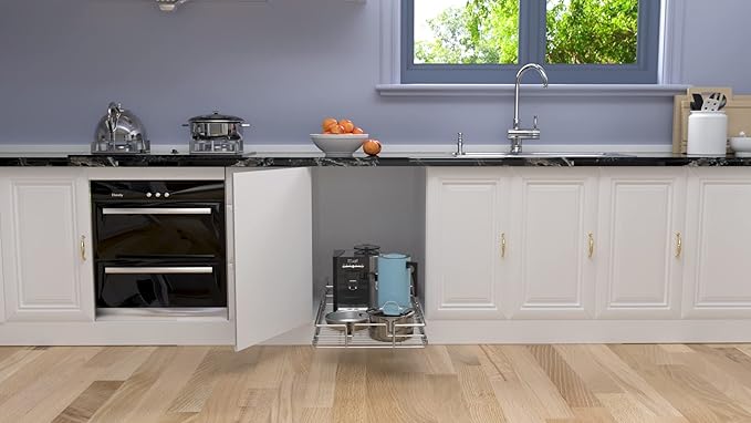 ROOMTEC Pull Out Cabinet Organizer, Cabinet Pull Out Shelves 11" W x 21" D, Heavy Duty Cabinet Drawers Slide Out Kitchen Cabinet Organizers Storage Shelf