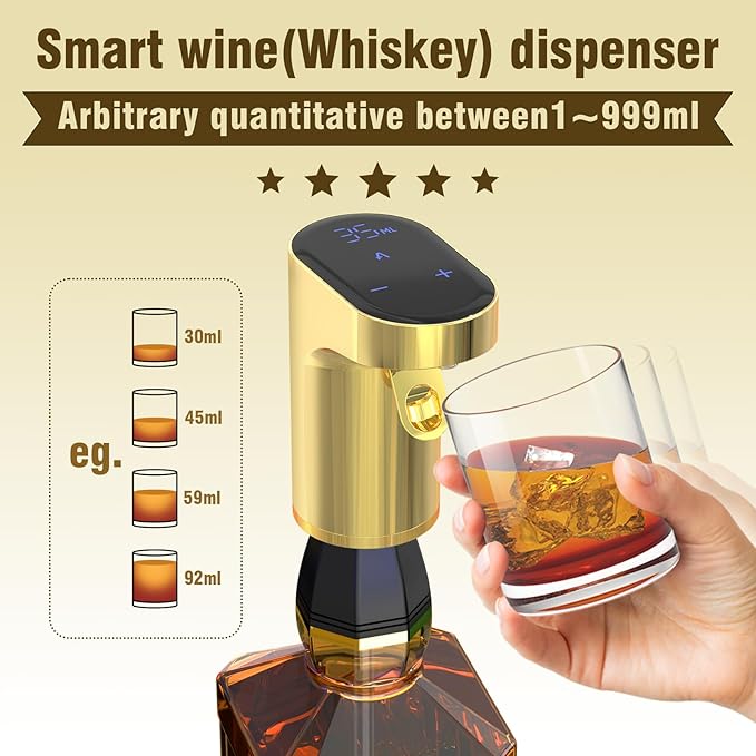 Smart Digital Wine Dispenser & Electric Aerator with Auto Stop, 1-999ML Quantitative Pour & Hands-Free Sensor for Wine, Whiskey, Spirits - Ideal Gift for Men, Dad, Him, Wine Enthusiasts (for Dad)