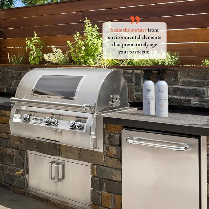 Bayes High-Performance Stainless Steel BBQ Exterior Cleaner and Protectant - Cleans, Shines and Protects Stainless Steel Barbecue Surfaces, Shields from Outdoor Elements - 16 oz