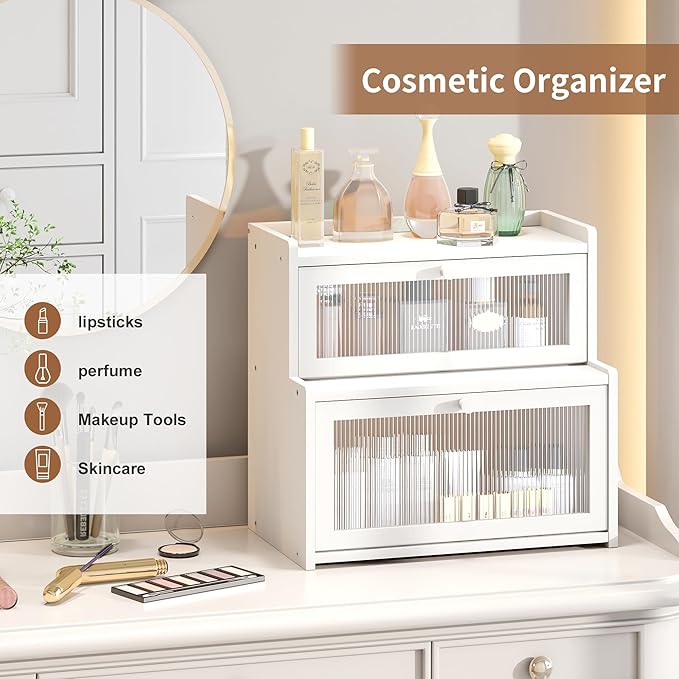 FILWH Bread Box for Kitchen Countertop Double Layer Large Corner Bread Box Capacity Bread Storage Bin Farmhouse Breadbox Container Organizer Cabinet Cupboard (White)