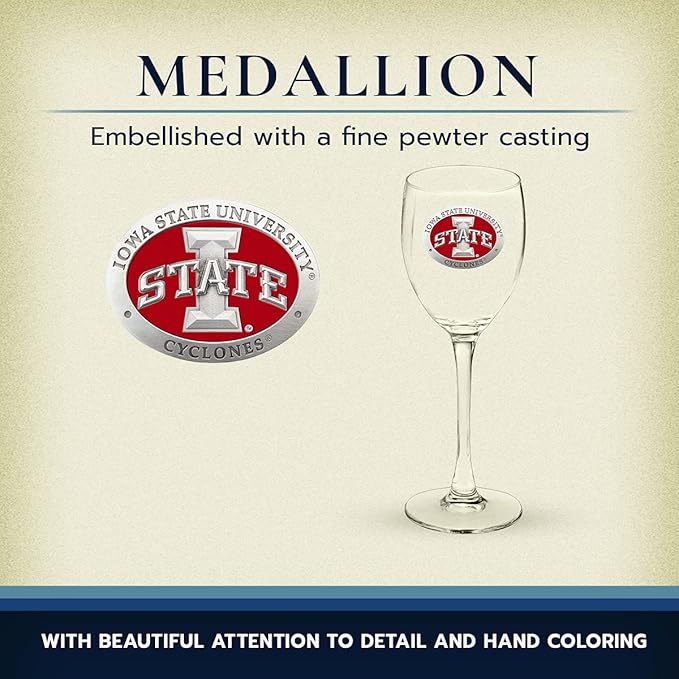 Heritage Pewter Iowa State Glass Goblets – Set of 2 | 12 OZ Goblet Wine Glasses | Expertly Crafted Pewter Glass