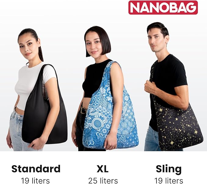 Nanobag Ultra-Lightweight Foldable Tote for Women & Men, Reusable Grocery & Travel Bag, Packable Collapsible Compact Market Essential (Standard Navy)