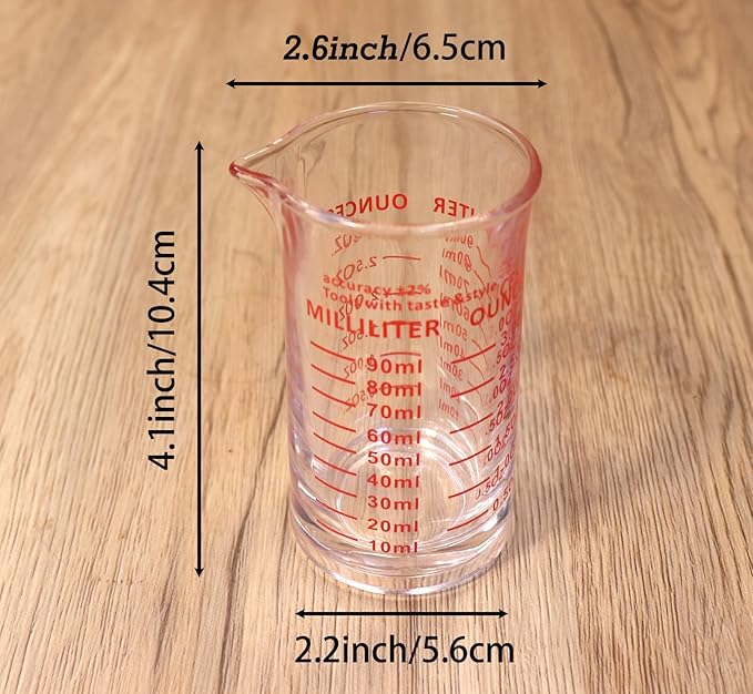 Ackers 3oz/90ml Glass Measuring Cup – Shot Glass with Double Scale-Ounce,Ml Markings for Kitchen & Bar(Red Line)