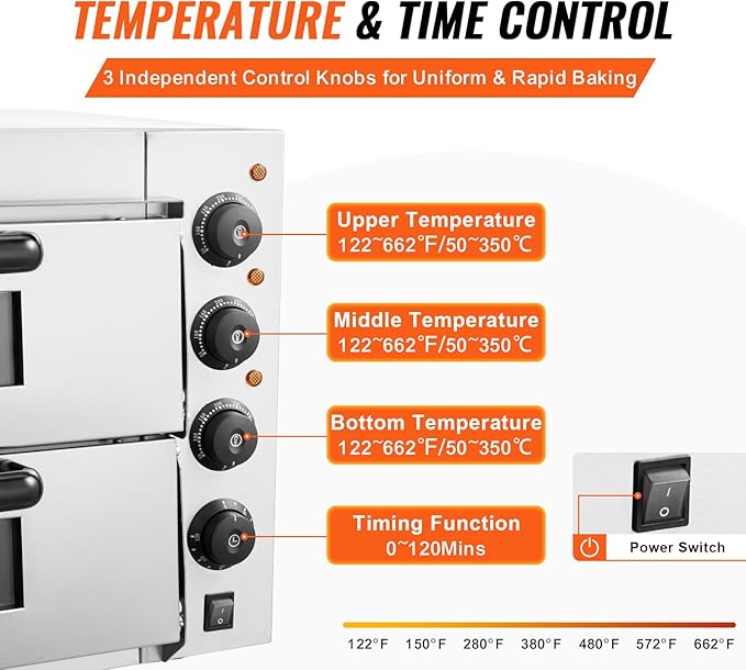 VEVOR Commercial Pizza Oven Countertop, 16" Double Deck Layer, Stainless Steel Electric Pizza Oven with Stone and Handle, Multipurpose Indoor Pizza Maker for Restaurant Home Pretzels Baked